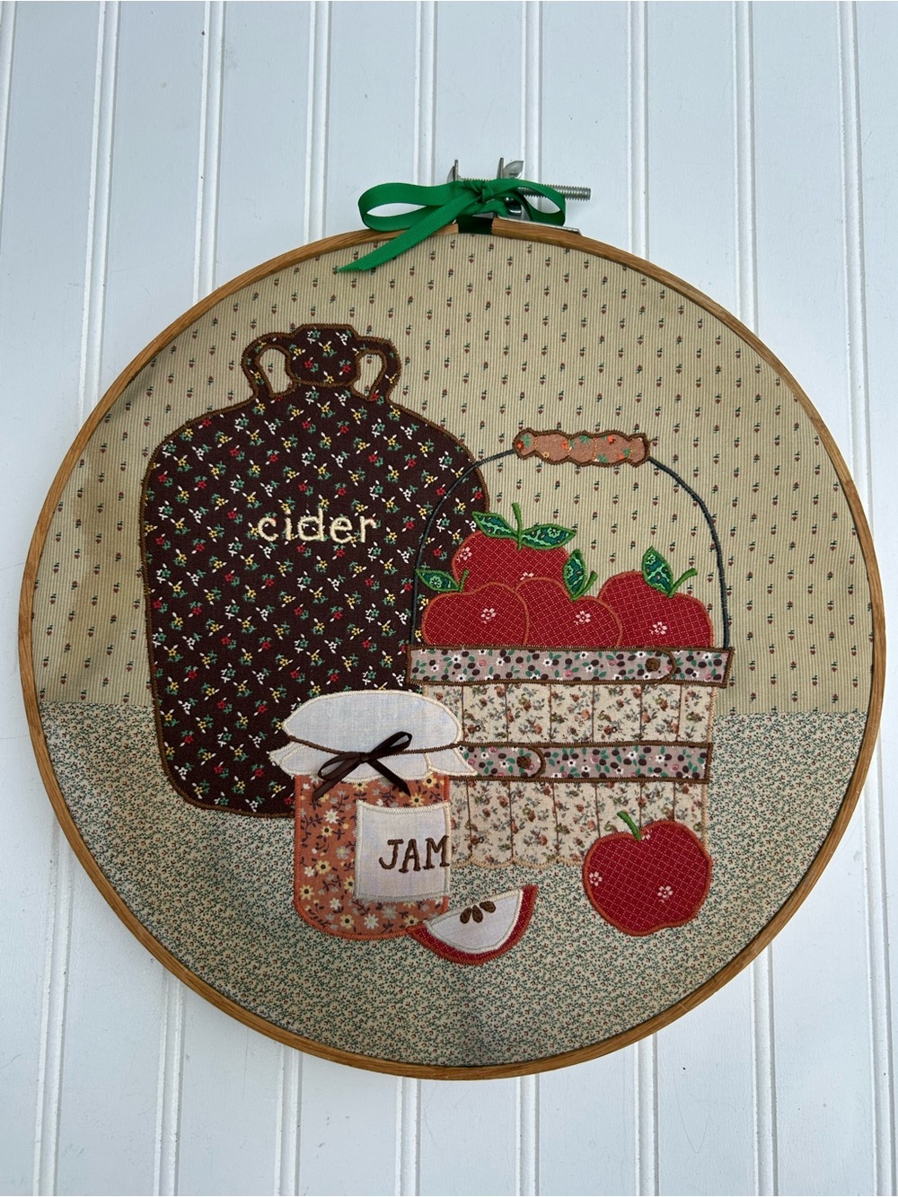 Vintage Appliqué Apple Cider Jam Hoop Wall Art 14 Inch Hoop Cottagecore